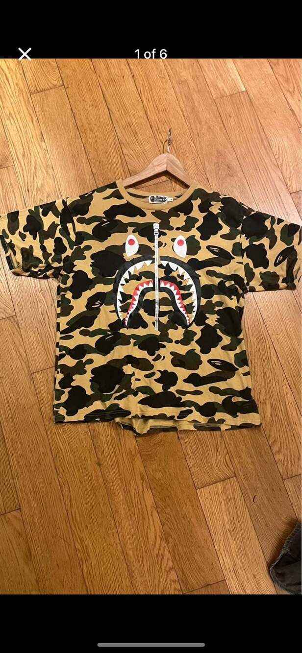 A Bathing Ape BAPE Shark Camo WGM T-Shirt Size L